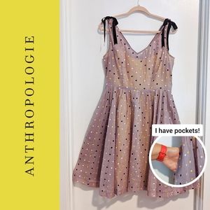Anthropologie Baraschi Sleeveless Sheer Purple Polka Dot A-Line Bow Dress sz 12